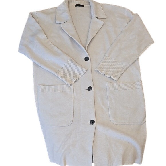 J. Crew Sweaters - J.‎ Crew Oversized Long Cardigan Light Gray Merino Wool Blend Old Money Medium